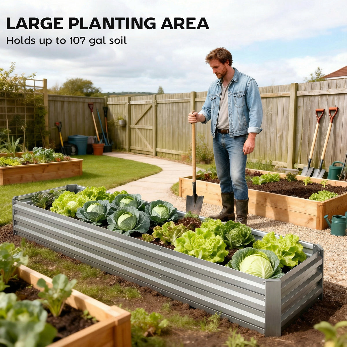 8'x2'x1' Galvanized Raised Bed, Large Elevated Planter Box for Growing Flowers, Herbs and Vegetables, Silver