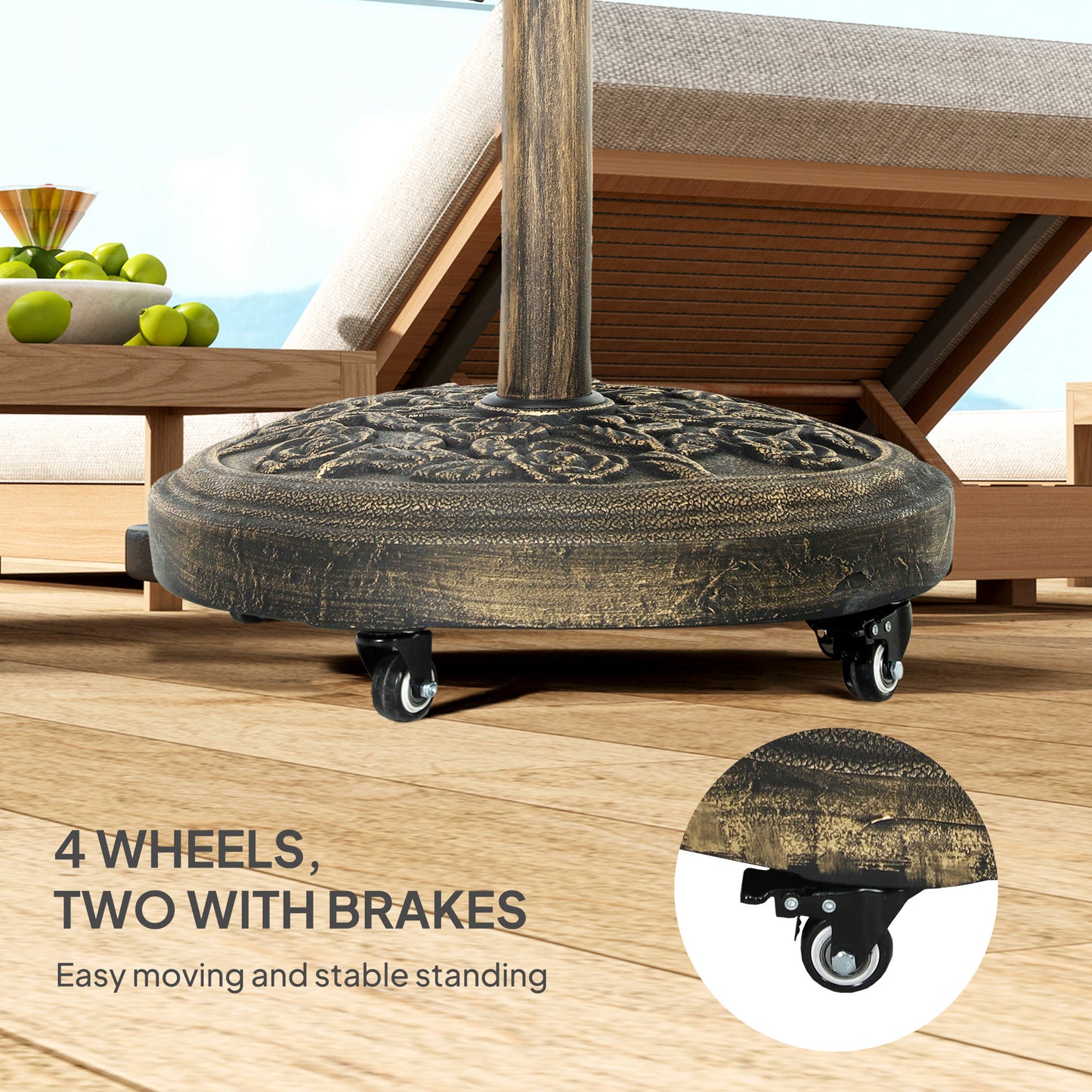 46 lbs Resin Round Patio Umbrella Base, Umbrella Stand with Wheels, Outdoor Umbrella Stand for 1.3"/1.5"/1.9" Umbrella P