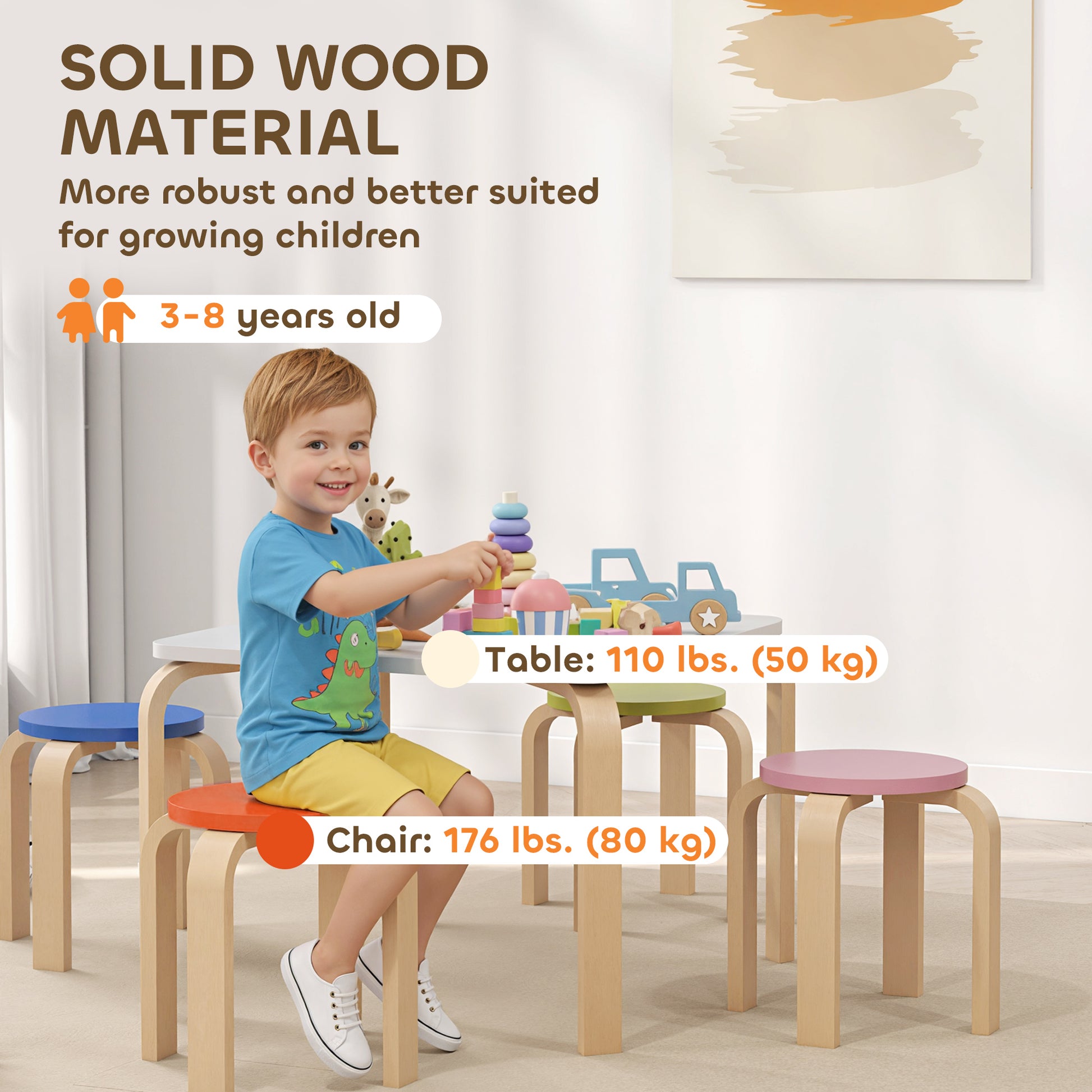 Qaba Kids Table and Chair Set, 5-Piece Children Furniture Set, Kids Table and 4 Chair Set for Daycare, Classroom, Playro