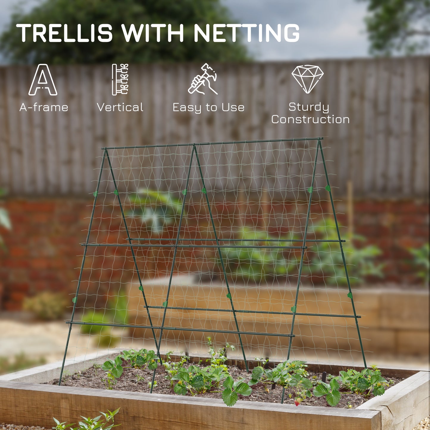 71" x 71" Metal Cucumber Trellis with Netting for Climbing Plants Vegetables, A Frame Tomato Plant Support Tomato Trelli