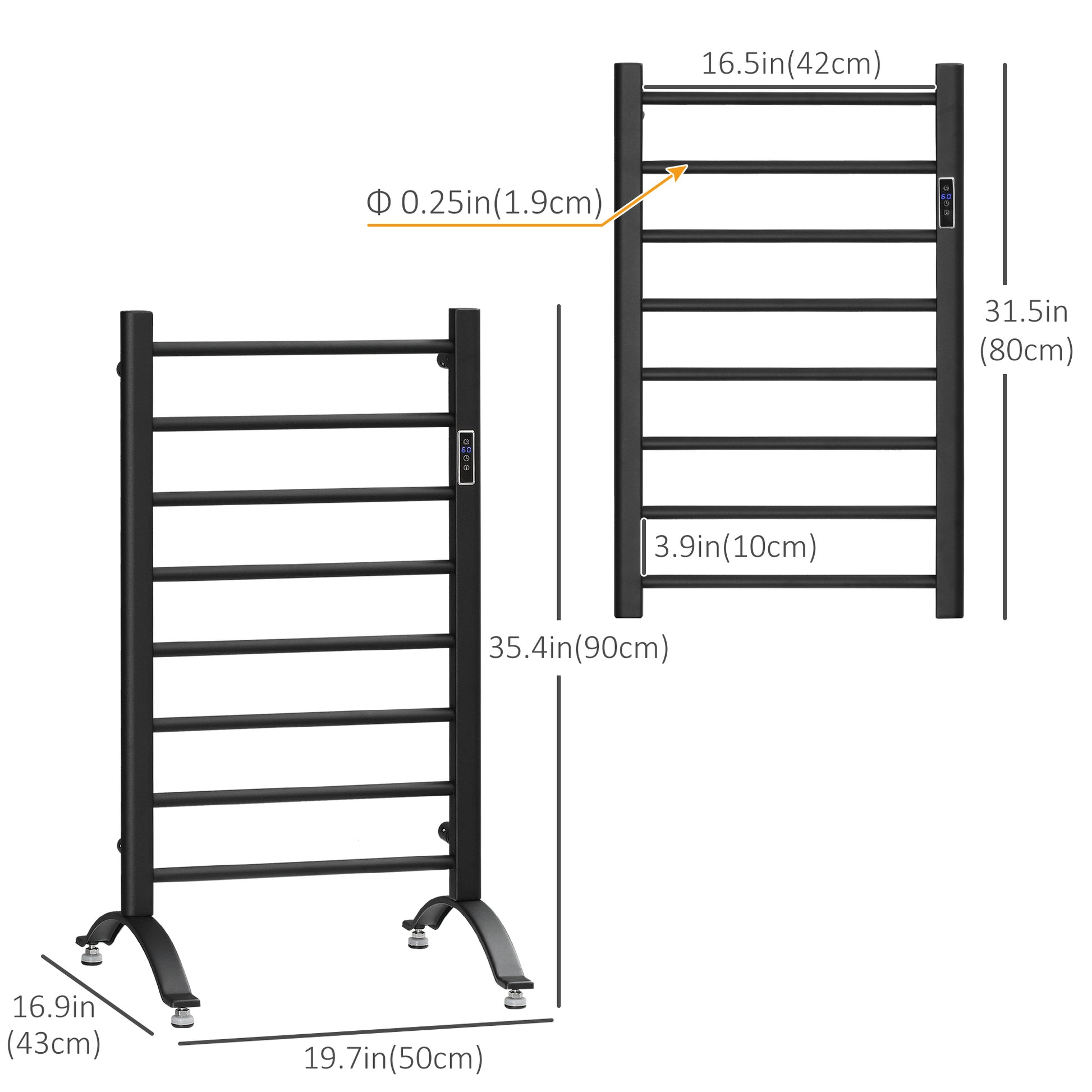 8-Bar Heated Towel Warmer Rack with Built-in Timer and LED Indicators, Wall Mounted & Free Standing Carbon Steel Electri