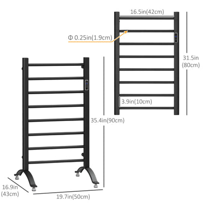 8-Bar Heated Towel Warmer Rack with Built-in Timer and LED Indicators, Wall Mounted & Free Standing Carbon Steel Electri
