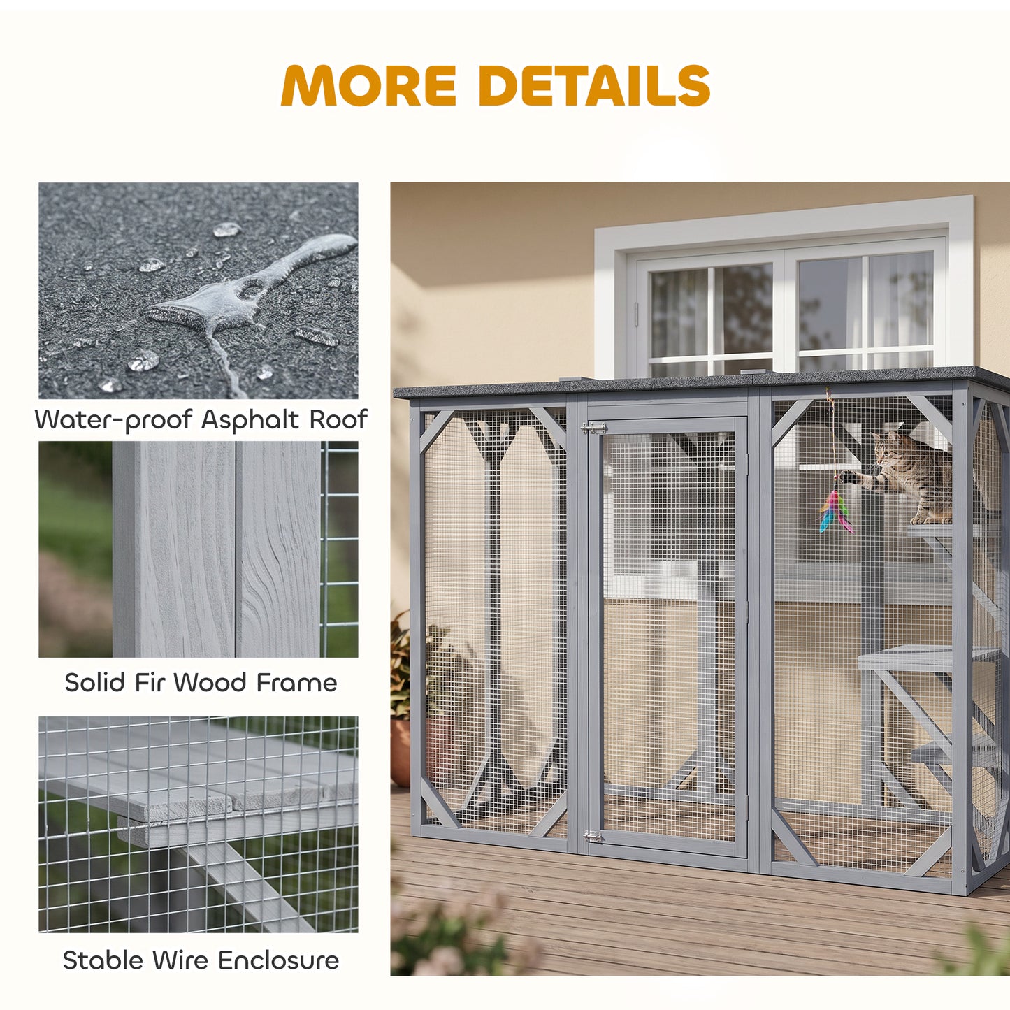 44.1" H Cat Cage, Indoor Outdoor Wooden Enclosure Pet House, Small Animal Cage Hutch, Suitable for Rabbit, Dogs, Kitten,