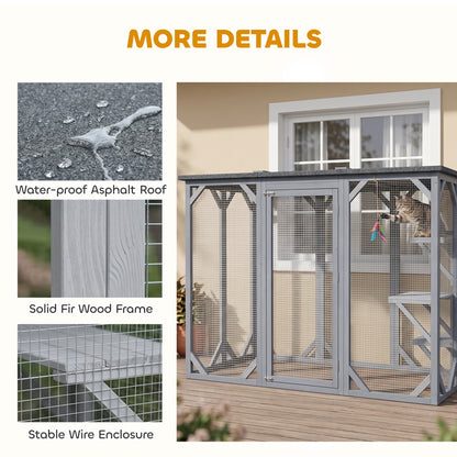 44.1" H Cat Cage, Indoor Outdoor Wooden Enclosure Pet House, Small Animal Cage Hutch, Suitable for Rabbit, Dogs, Kitten,
