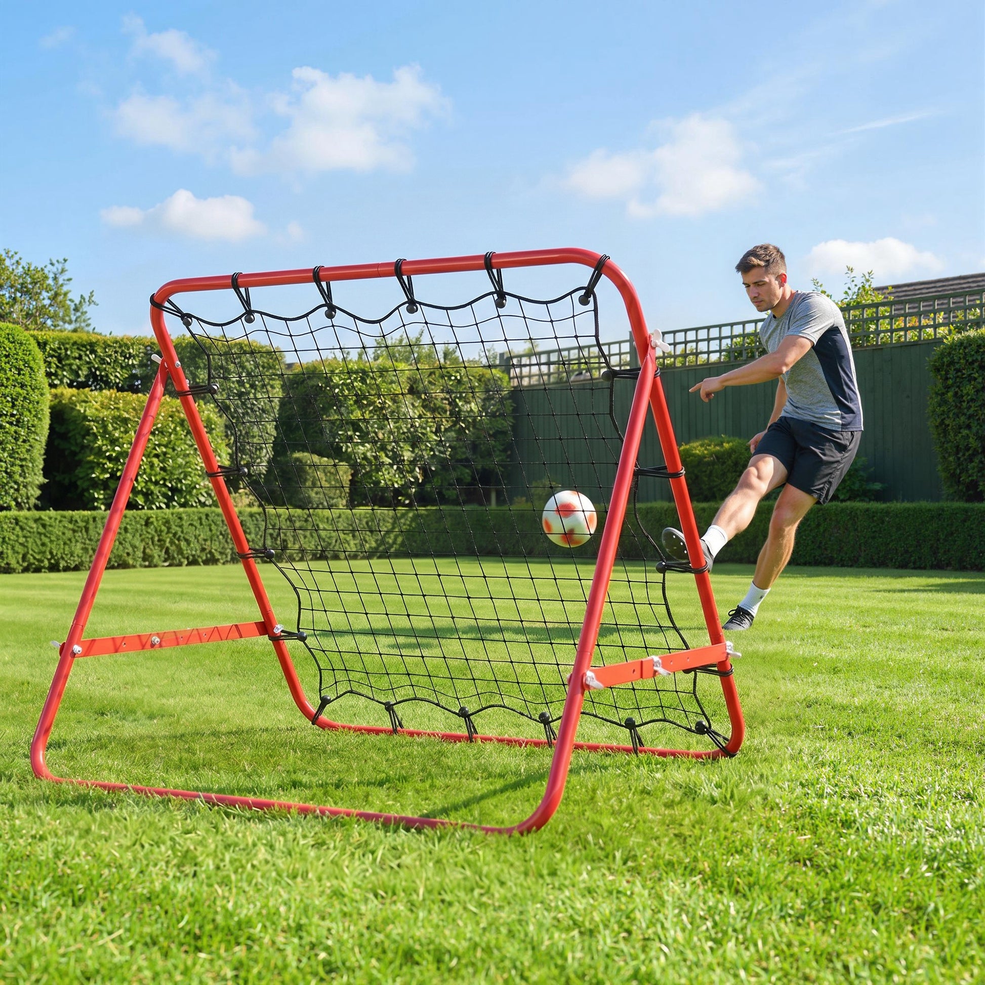 Volleyball Rebounder Net Football Training Aid Kickback Target Play Red