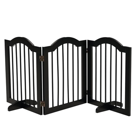 24"H Foldable Dog Gate, 3 Panels Freestanding Pet Gate Barriers Indoor with Support Feet, Puppy Fence for Small Dogs, Bl