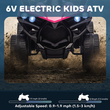 Qaba 6V Kids ATV, 4 Wheeler Electric Ride on Car with Music and LED Headlights, for Ages 37-72 Months Boys and Girls, Pi