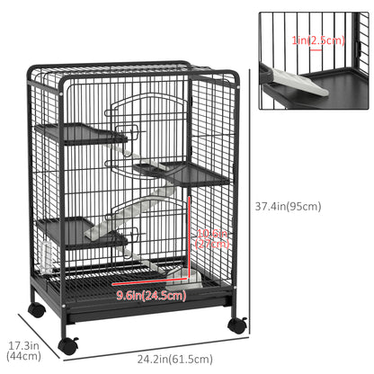 37"H Ferret Cage, 4-Tier Rolling Rabbit Ferret Chinchilla Squirrel Cage with Removable Tray, Platform, Ramp, Food Dish, 