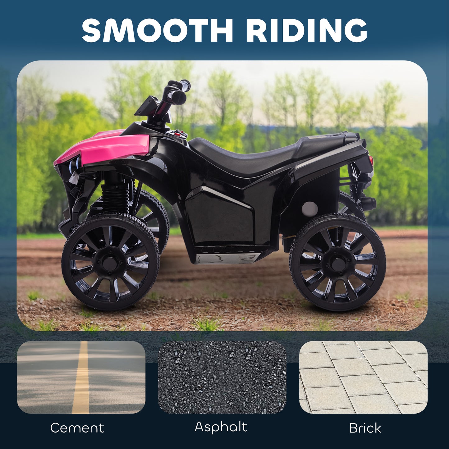 Qaba 6V Kids ATV, 4 Wheeler Electric Ride on Car with Music and LED Headlights, for Ages 37-72 Months Boys and Girls, Pi