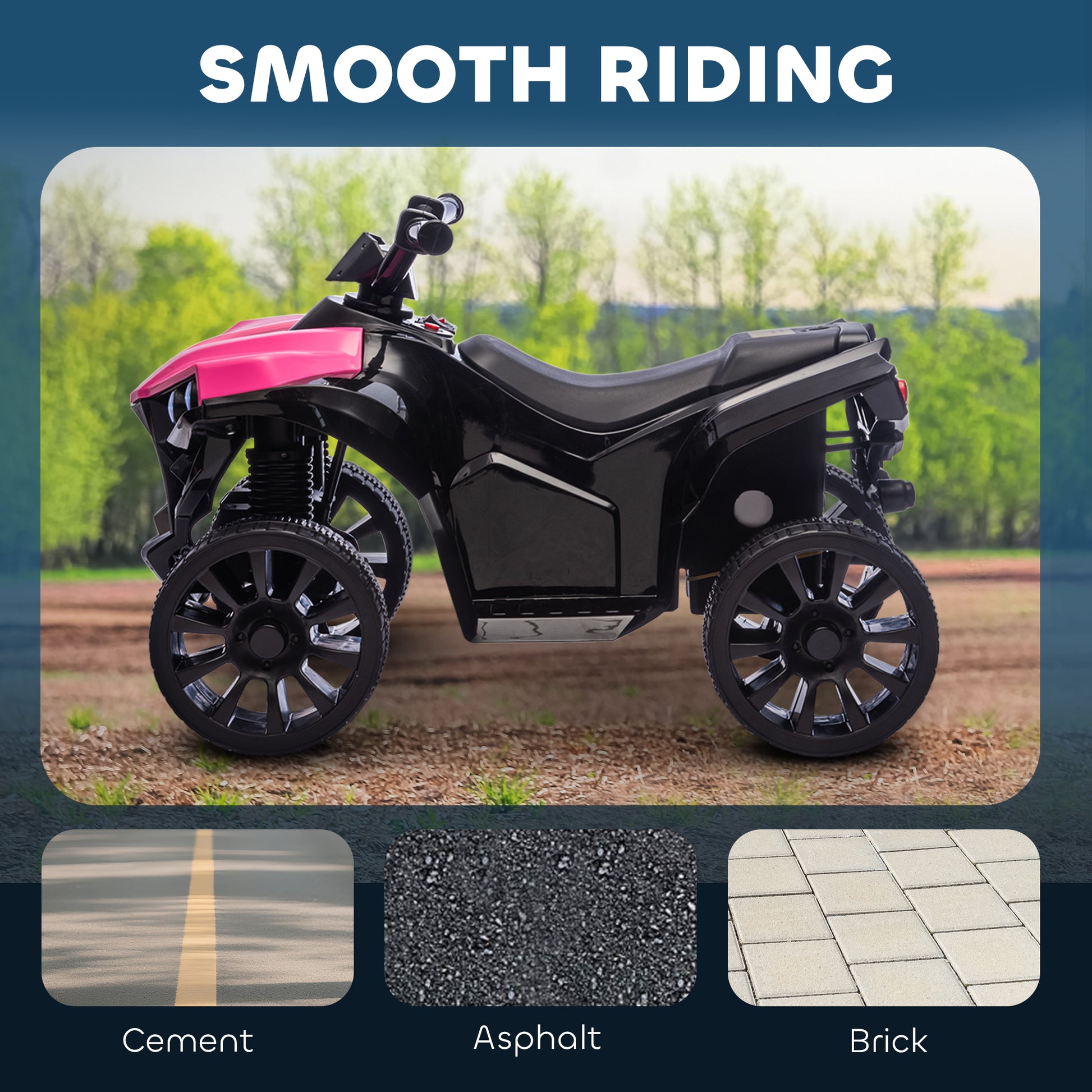 Qaba 6V Kids ATV, 4 Wheeler Electric Ride on Car with Music and LED Headlights, for Ages 37-72 Months Boys and Girls, Pi