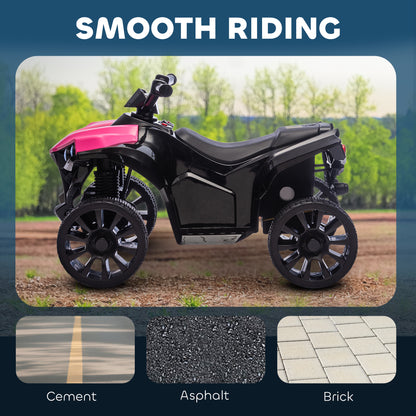 Qaba 6V Kids ATV, 4 Wheeler Electric Ride on Car with Music and LED Headlights, for Ages 37-72 Months Boys and Girls, Pi