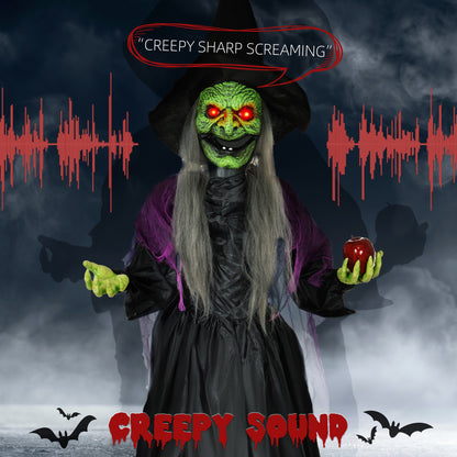 5.9' Life Size Decoration Animatronic Old Witch Outdoor Halloween, Sound and Motion Activated w/ Light Up Eyes