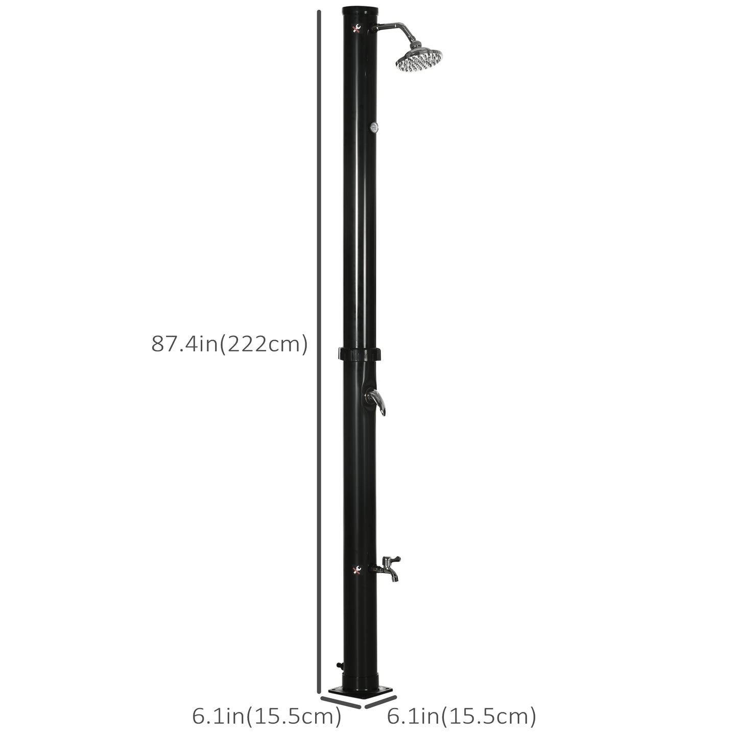 7.3FT 5.3 Gallon Solar Heated Shower, 2-Section Outdoor Shower with Shower Head, Foot Shower, Temperature Display for Ba