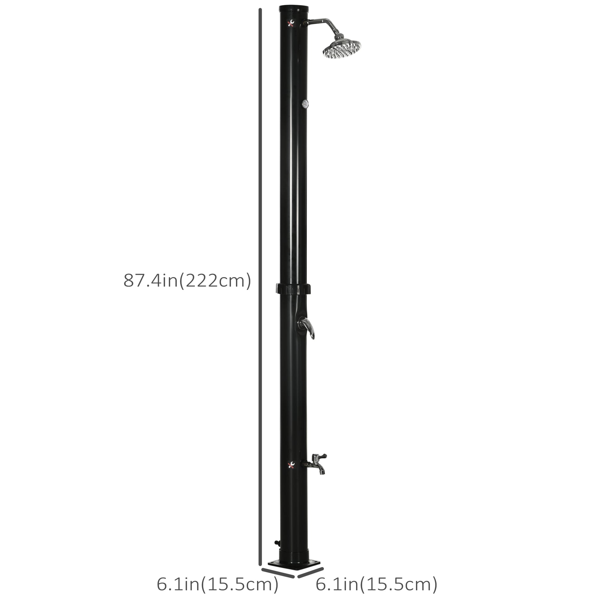 7.3FT 5.3 Gallon Solar Heated Shower, 2-Section Outdoor Shower with Shower Head, Foot Shower, Temperature Display for Ba