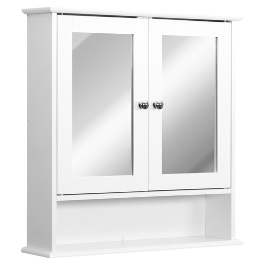 Medicine Cabinet, Wall-Mounted Bathroom Mirror Cabinet with Double Doors, Open Shelf, and Adjustable Shelf, Modern Bathr