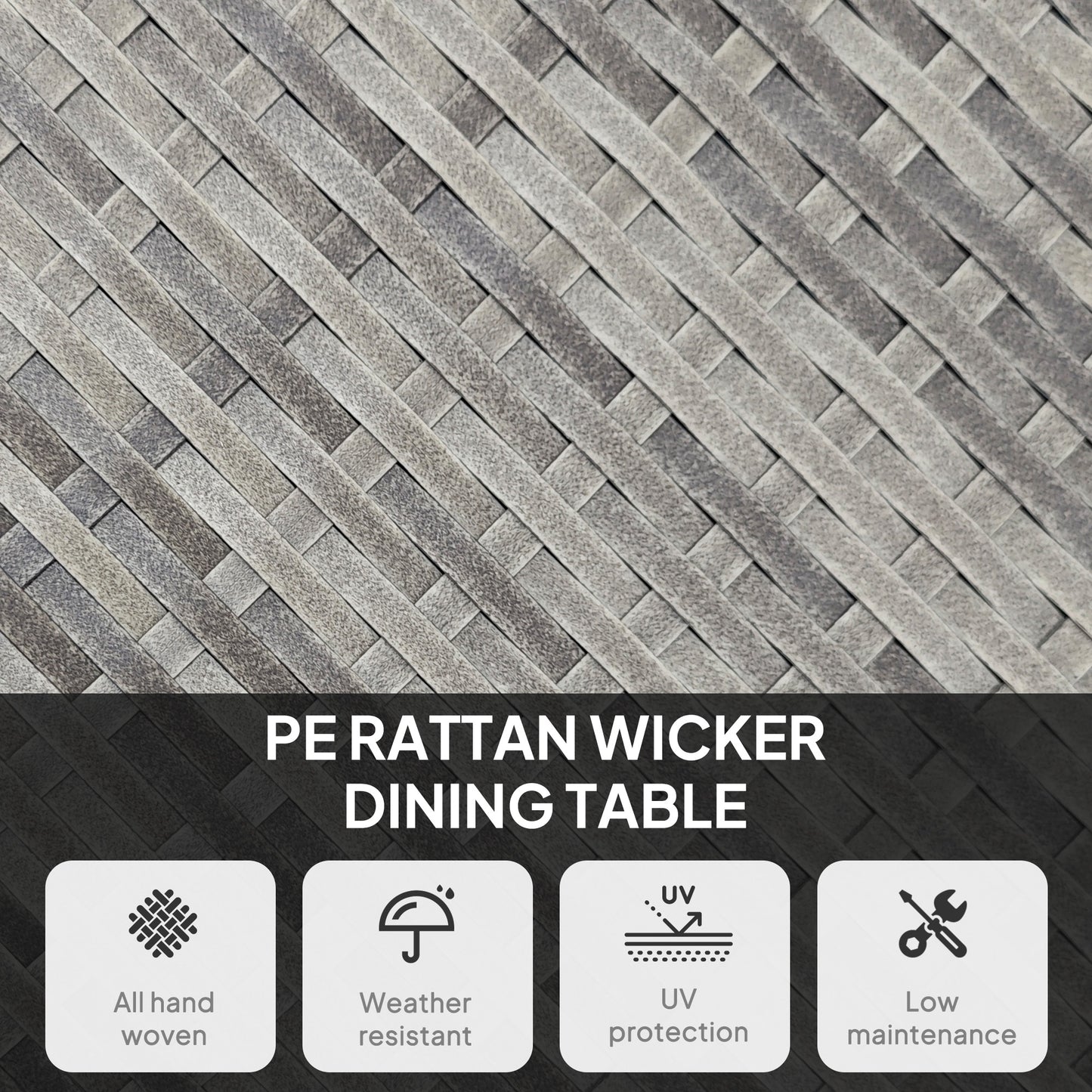 35.4" Outdoor Wicker Dining Table, PE Rattan Patio Furniture with Wood-plastic Composite Top, Grey