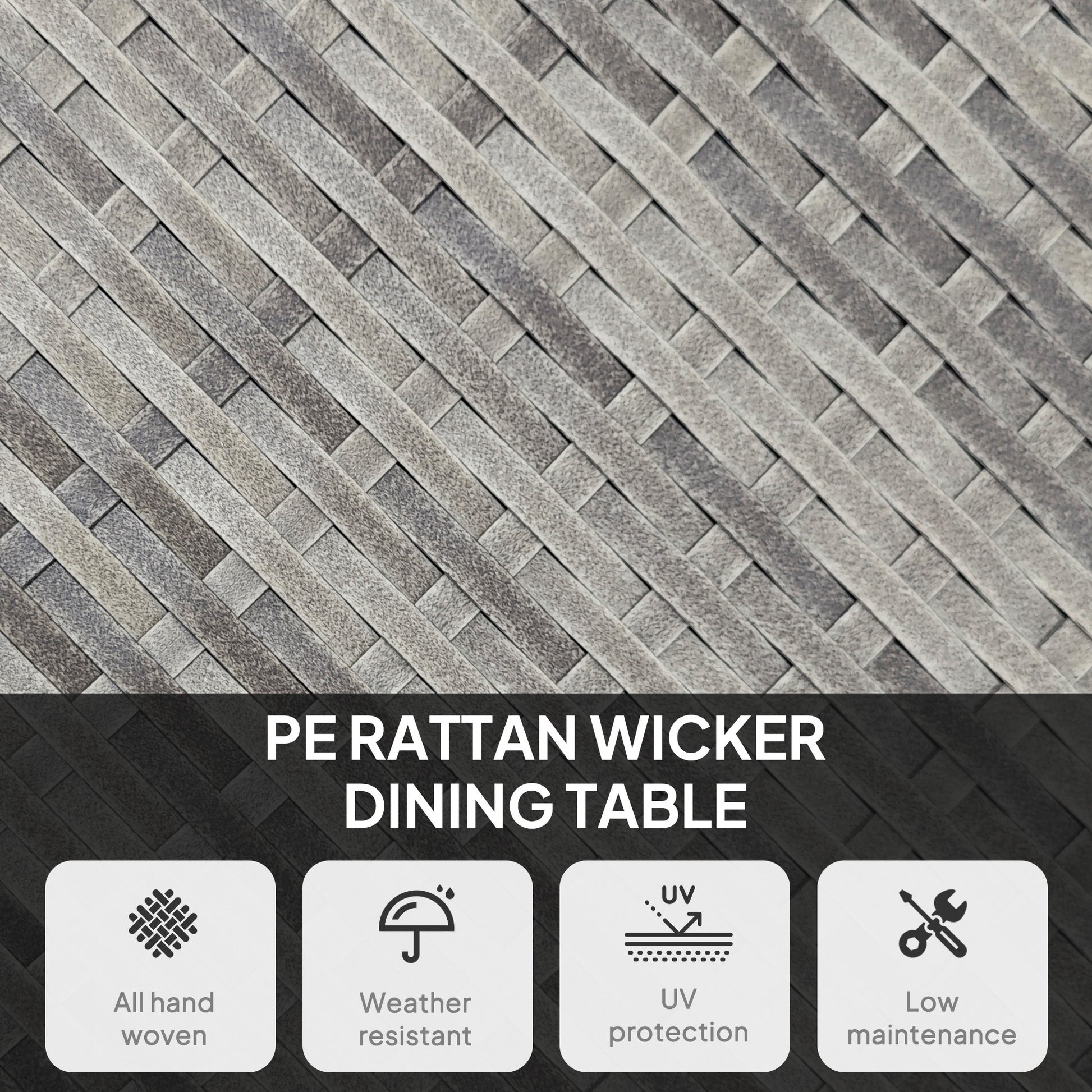 35.4" Outdoor Wicker Dining Table, PE Rattan Patio Furniture with Wood-plastic Composite Top, Grey