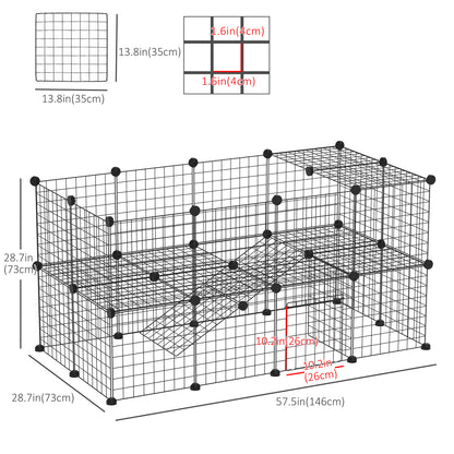 40 Pcs Small Animal Cage Bunny Hutch Portable Metal Wire with Ramps for Kitten Chinchilla, Black