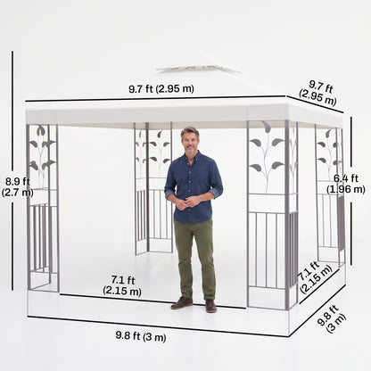 10' x 10' Outdoor Garden Metal Gazebo Patio Canopy Marquee Patio Party Tent Canopy Shelter Vented Roof Decorative Frame,