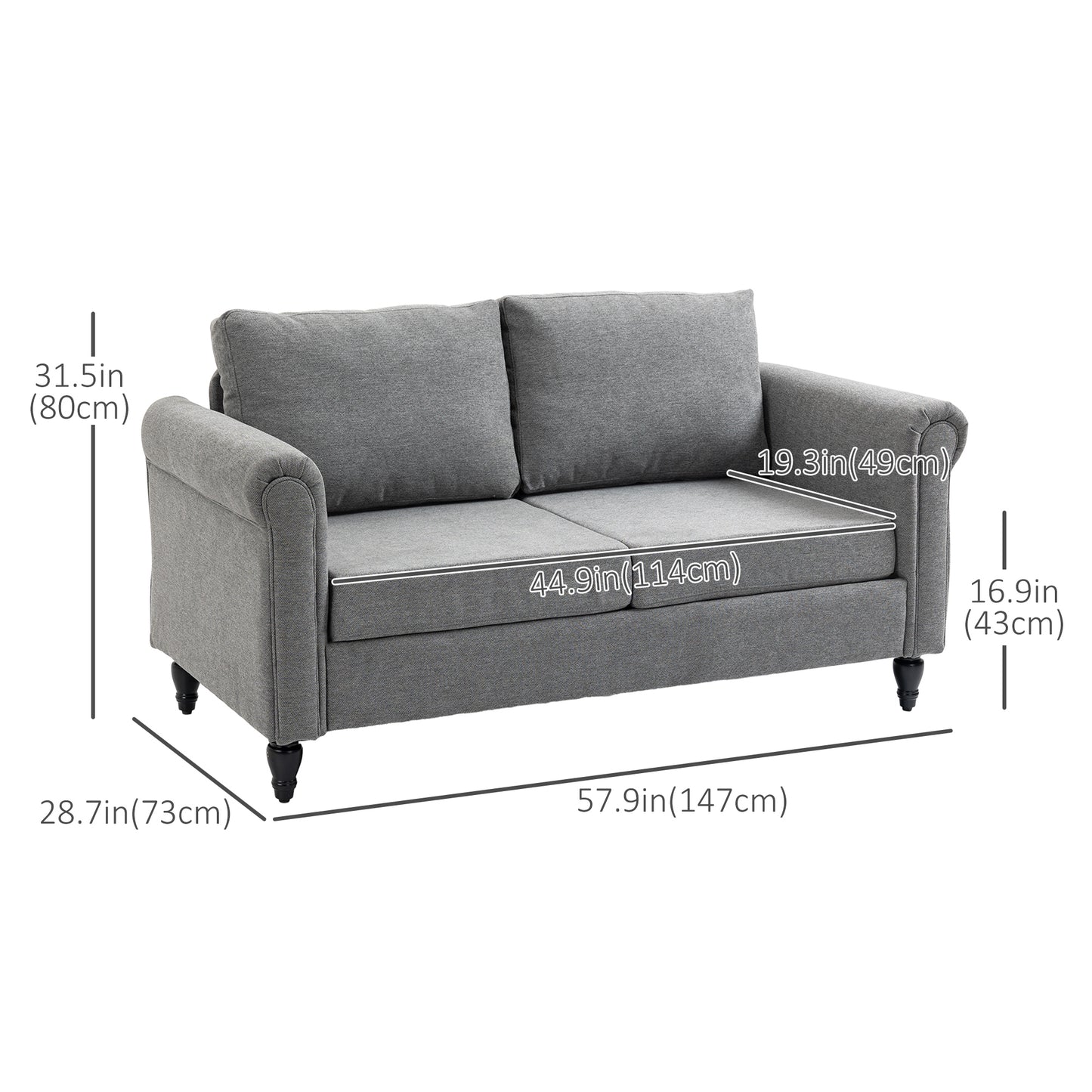 Vintage Loveseat, Upholstered Love Seat Furniture, Chenille-feel Fabric 2 Seater Sofa Couch with Rolled Arms, Gourd-Shap
