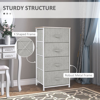 Linen Drawer Cabinet Organizer Storage Dresser Tower with 4 Removable Drawer Metal Frame Adjustable Feet for Living Room