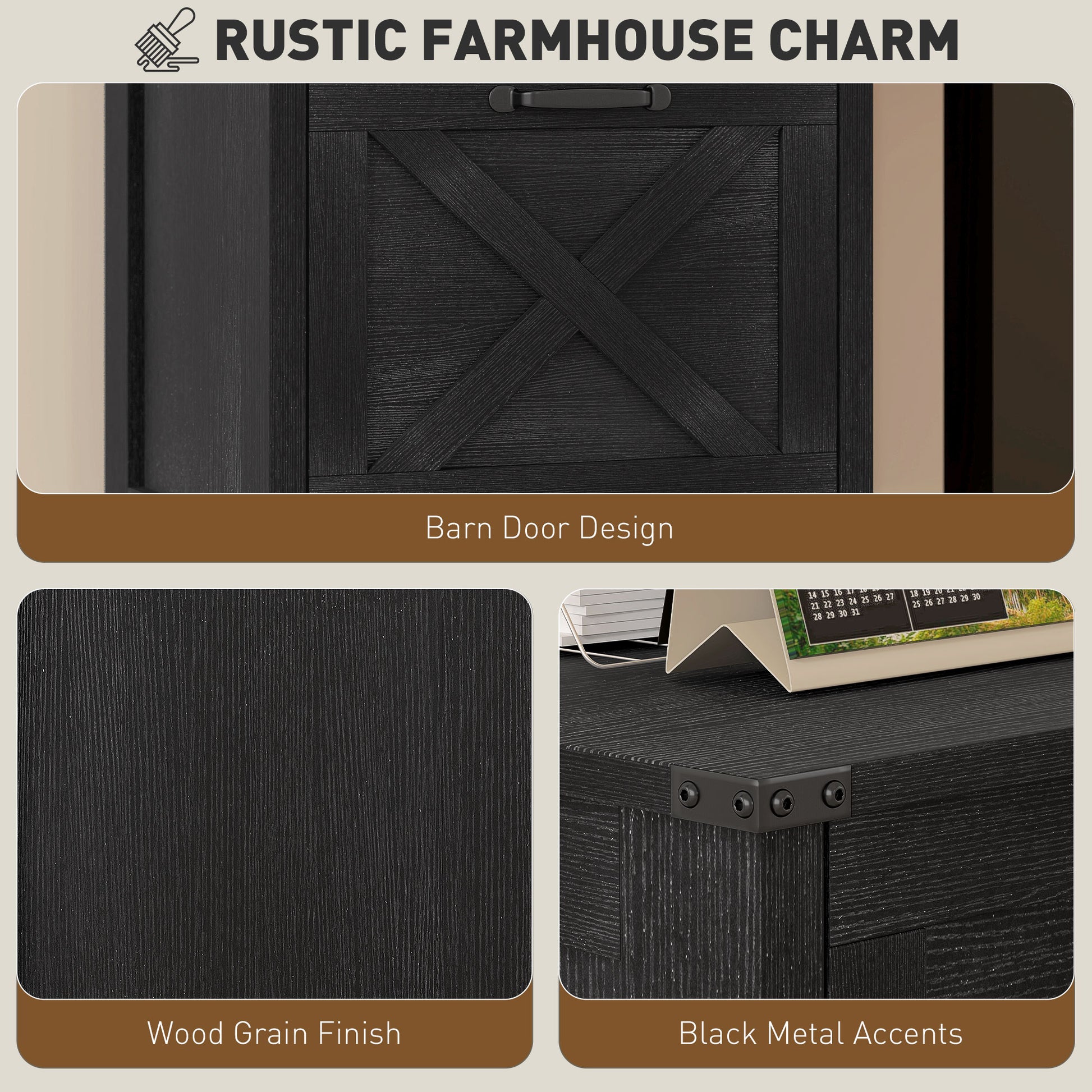 Vertical Filing Cabinet with 2 Drawers, Rustic Farmhouse Office Storage Cabinet for A4, Letter Size, Distressed Black
