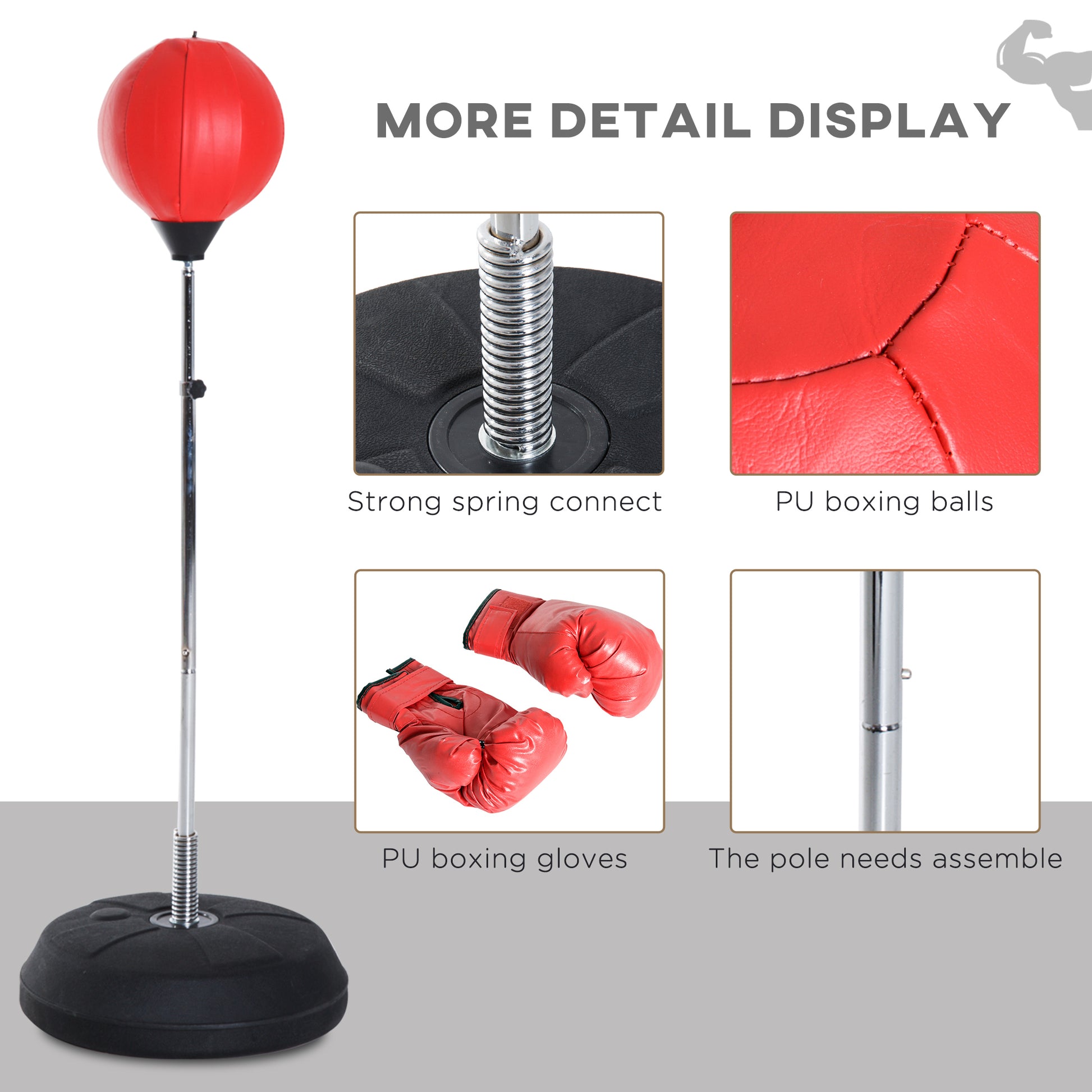 Soozier Boxing Bag with Stand, Freestanding Punching Bag with 49.6"-56.7" Adjustable Height, Fillable Base, Air Pump and