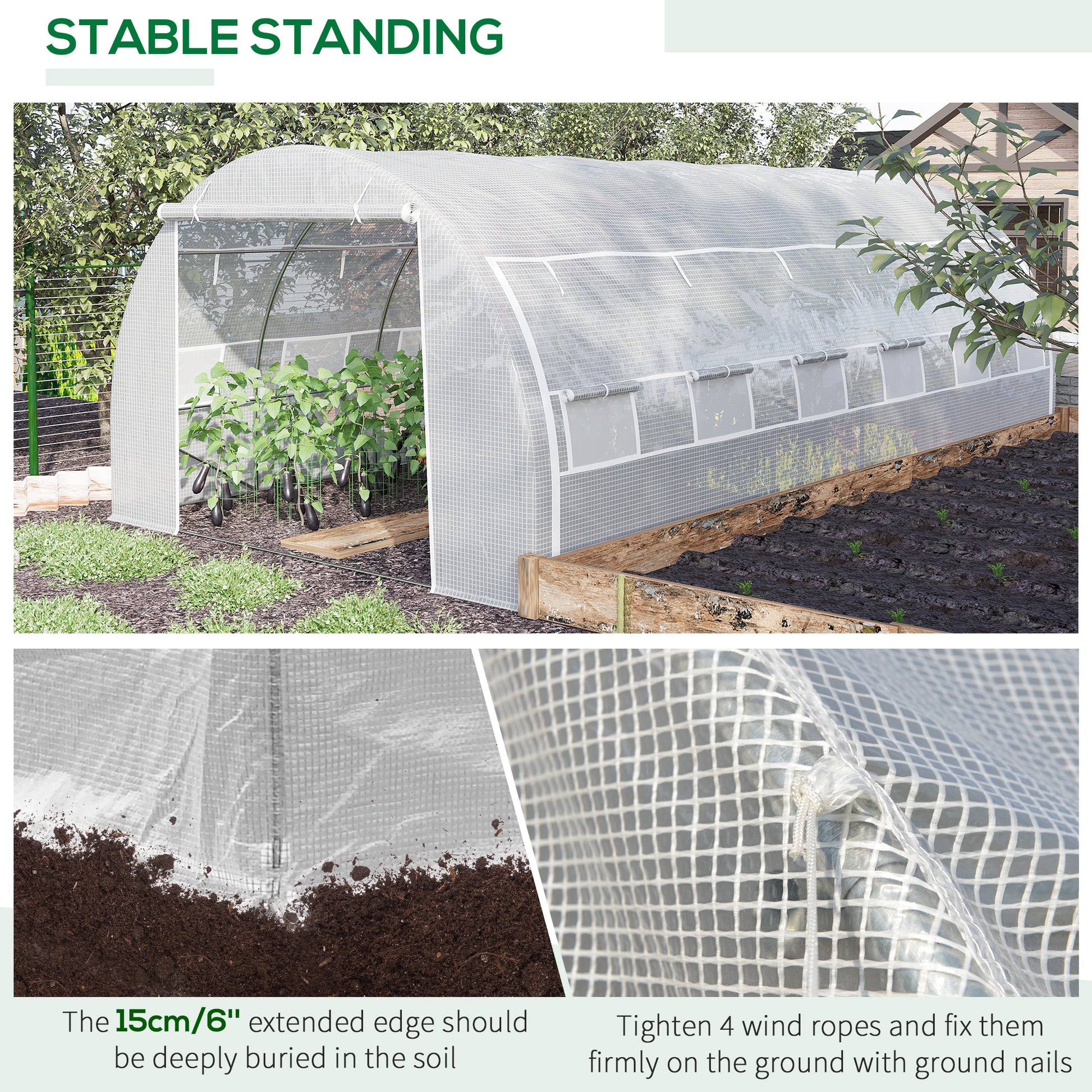20'x10'x6.6' Tunnel Greenhouse with UV-Resistant Cover, Zippered Door and 12 Roll-up Windows, Outdoor Green House for Ga