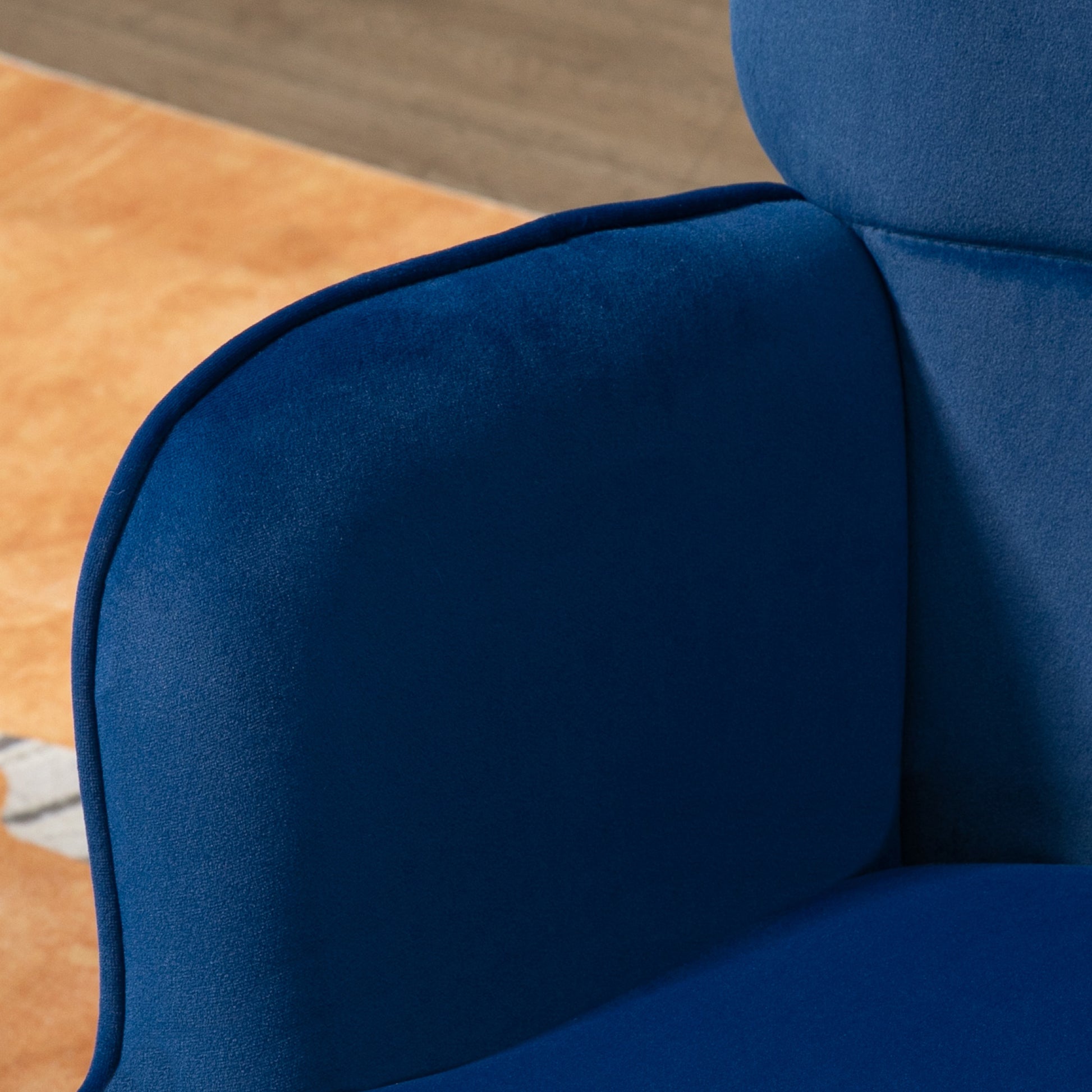 Modern Accent Chair with Ottoman, Upholstered Armchair with Footrest, Gold Metal Legs for Living Room, Bedroom, Dark Blu