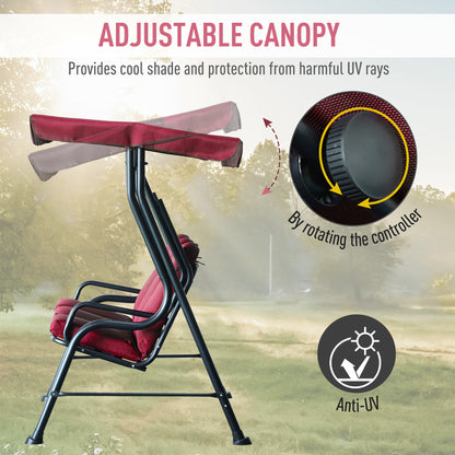3-Person Porch Swing Chair, Patio Swing Bench with Adjustable Canopy, Removable Thicken Cushion and Weather Resistant St