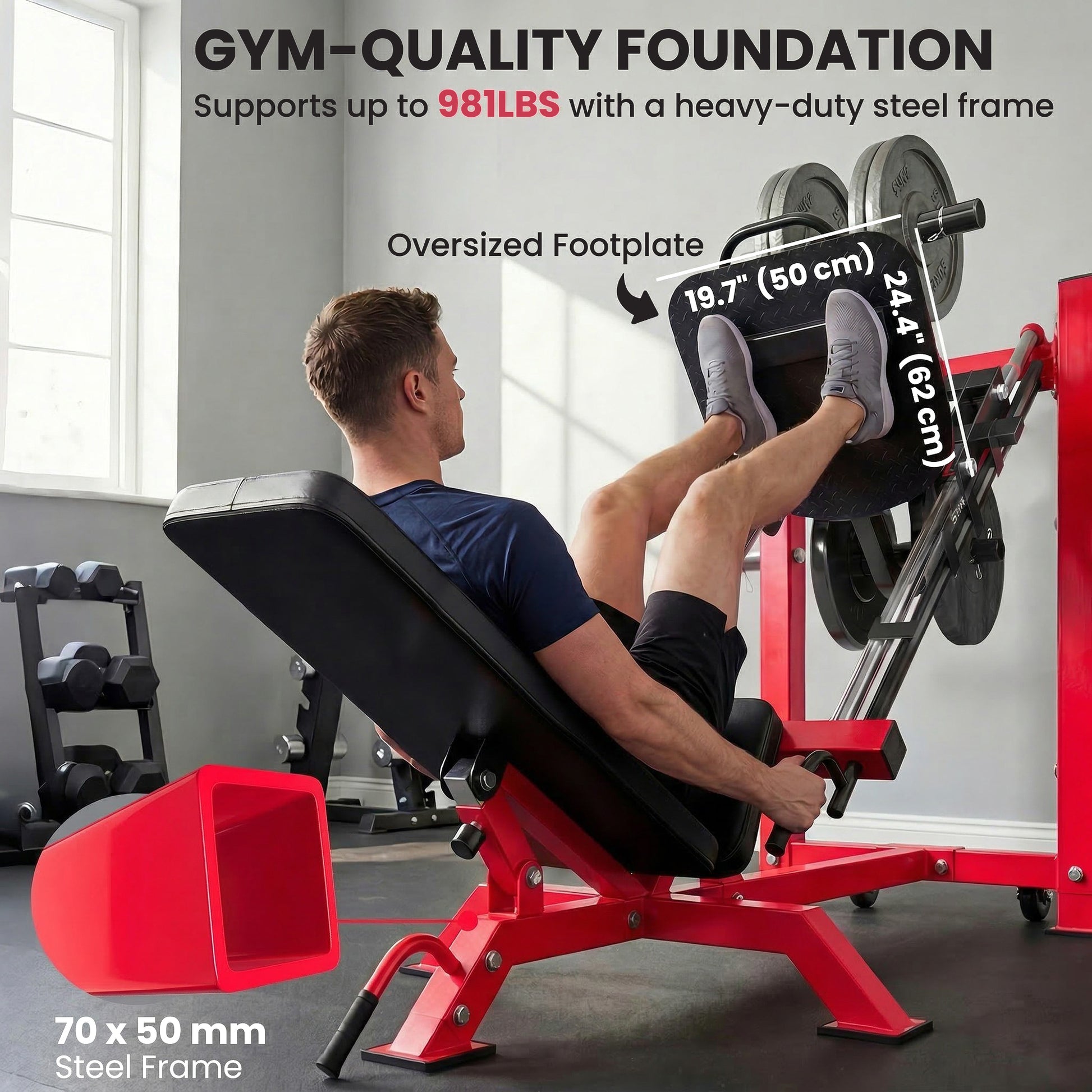 Soozier Leg Press Machine with Wheels and Calf Block, Adjustable Squat Machine for Home Gym, 1000 lbs Capacity