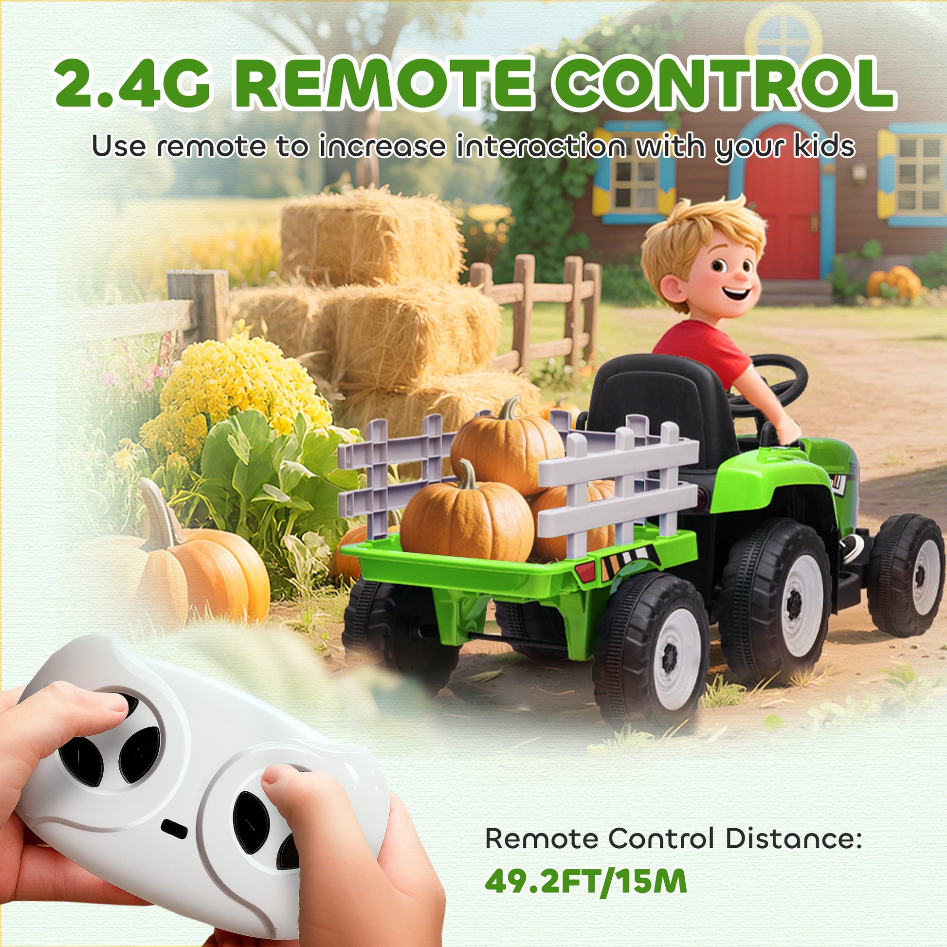VarietyKart 12V Kids Ride on Tractor with Trailer, Battery Powered Electric Kids Car with Remote Control, Music Start up