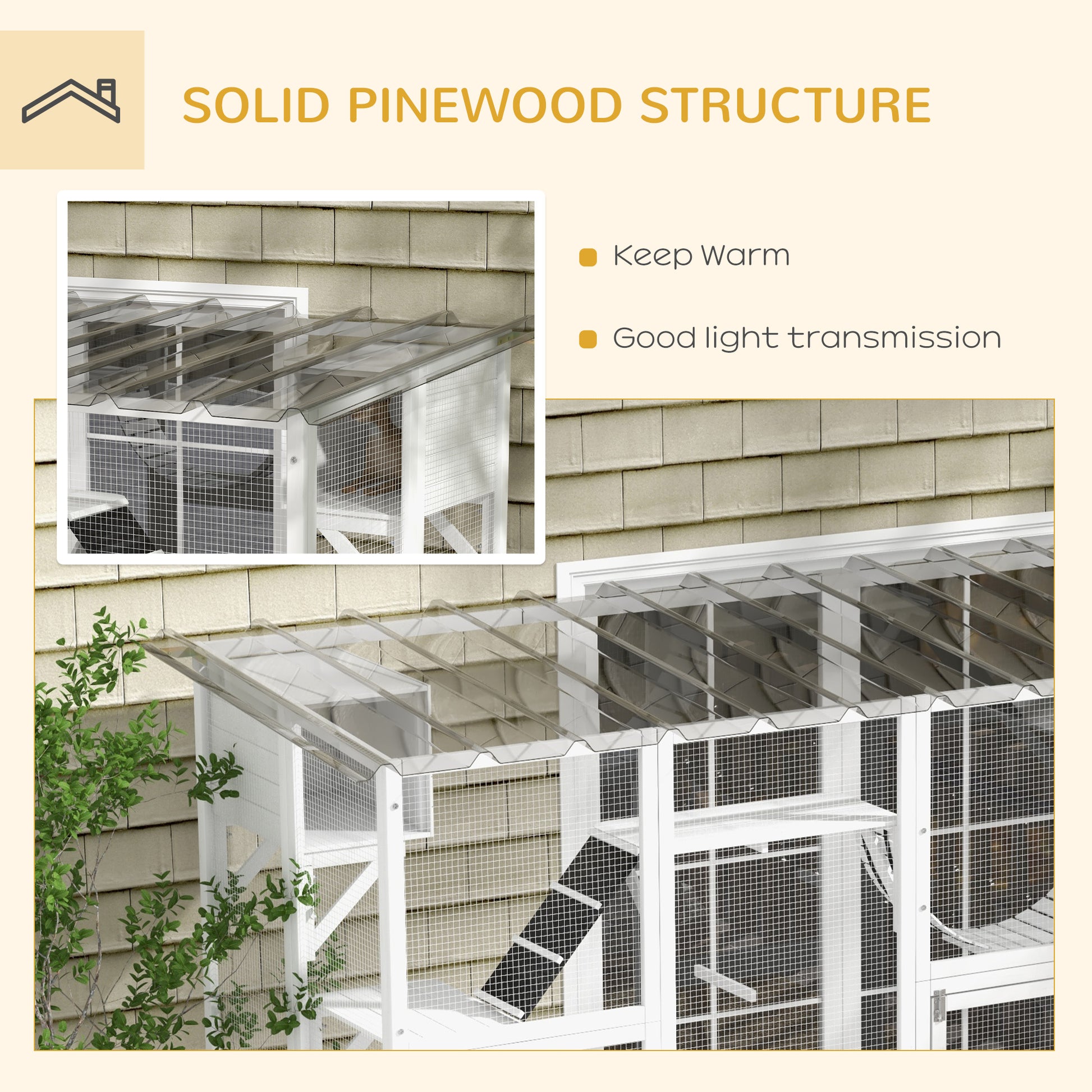 Large Outdoor Catio with Condos, Platforms, Doors, Ladders, Weather-Resistant Roof, White