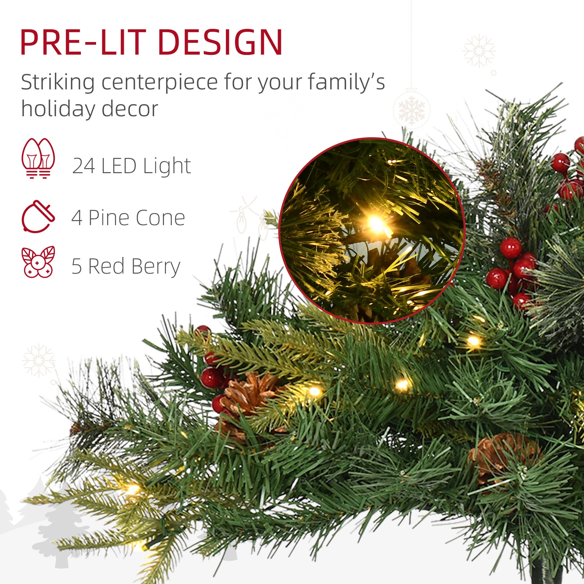 1.5 Foot/16 inch 2 Pack Prelit Artificial Christmas Tree Cordless with 69 Branches, Warm White LED lights, Red Berries, 