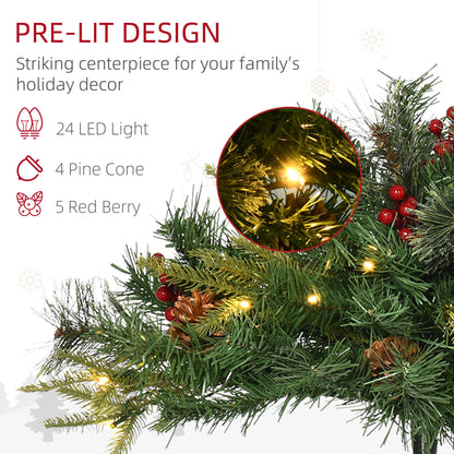 1.5 Foot/16 inch 2 Pack Prelit Artificial Christmas Tree Cordless with 69 Branches, Warm White LED lights, Red Berries, 