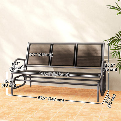 3-Seat Outdoor Glider Chair, Patio Rocking Chair, Steel Frame, Sling Fabric Seat for Garden, Backyard, Lawn, Black