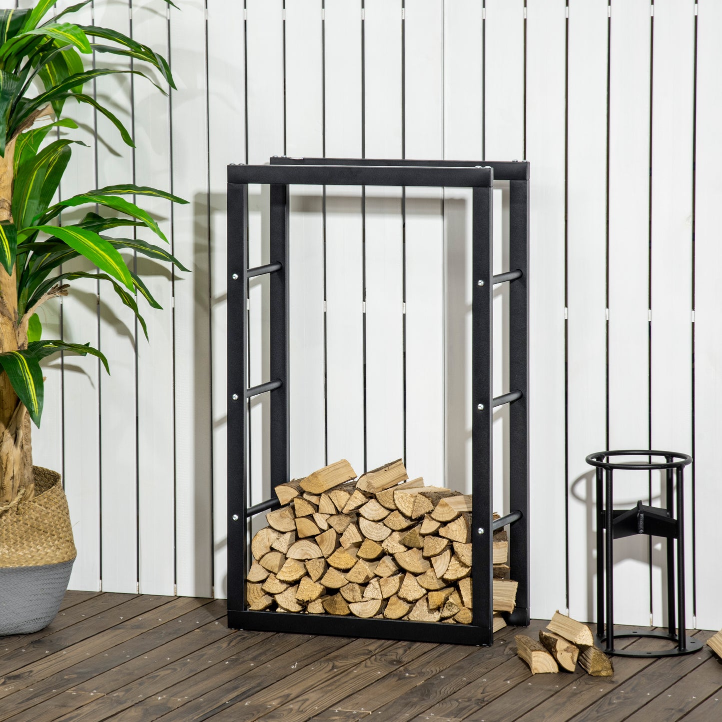 23.6" x 9.8" x 39.4" Firewood Rack Outdoor, Log Holder Fireplace Storage Rack with Handles and 220 lbs. Weight Capacity,