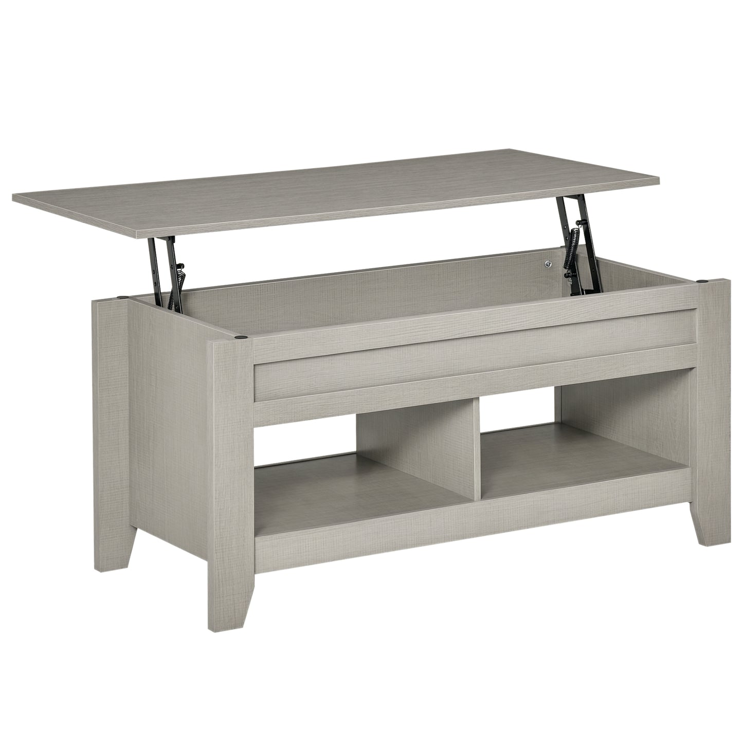 Lift Top Coffee Table with Hidden Storage Compartment and Open Shelves, Lift Tabletop Pop-Up Center Table for Living Roo