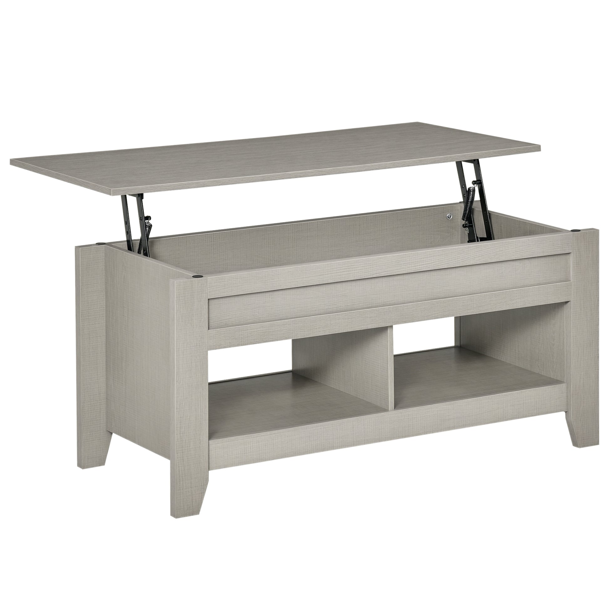 Lift Top Coffee Table with Hidden Storage Compartment and Open Shelves, Lift Tabletop Pop-Up Center Table for Living Roo