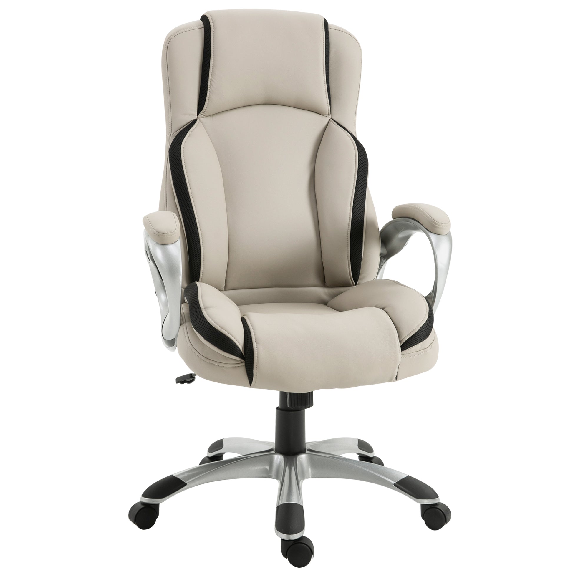 Ergonomic Office Chair PU Leather Executive on Rolling Wheels Task Computer Height Adjustable Swivel Ergonomic, Greige a