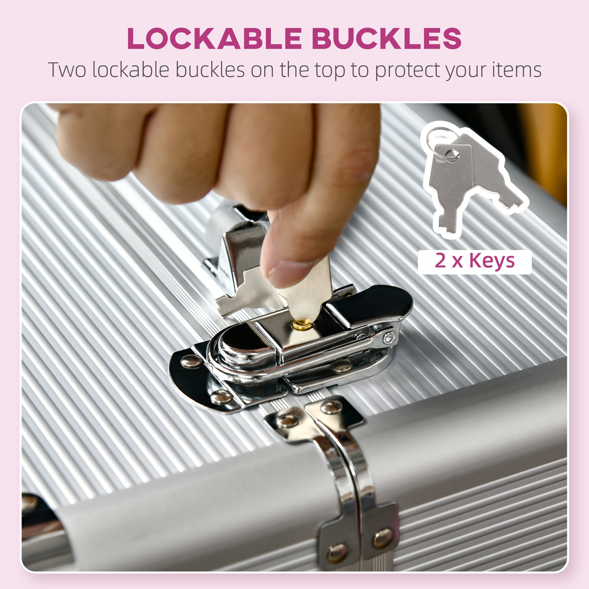 Aluminum Rolling Makeup Case, Portable Professional Cosmetic Makeup Case, Lockable Traveling Cart Trunk with Folding Tra