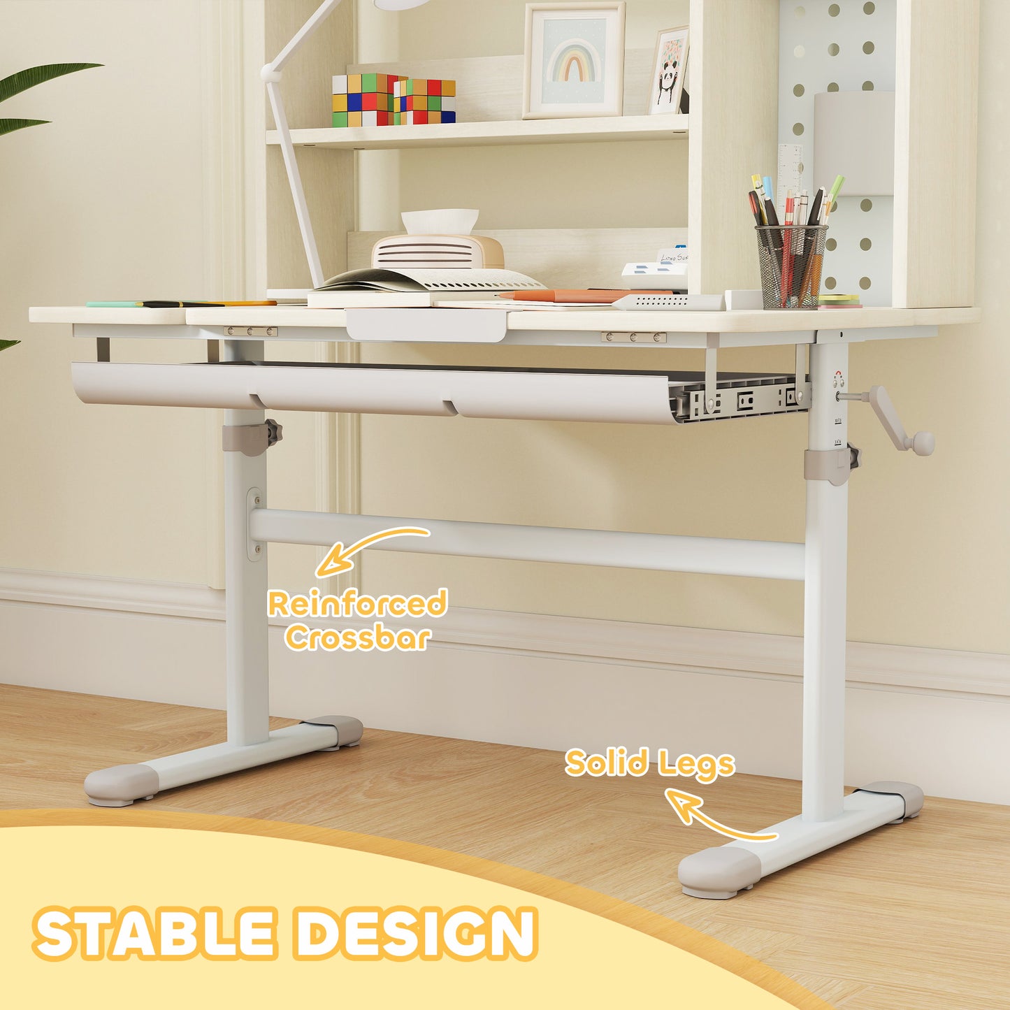 Qaba Kids Desk Height Adjustable with Tilted Desktop, Storage, Drawer, Pegboard, for 3-12 Years
