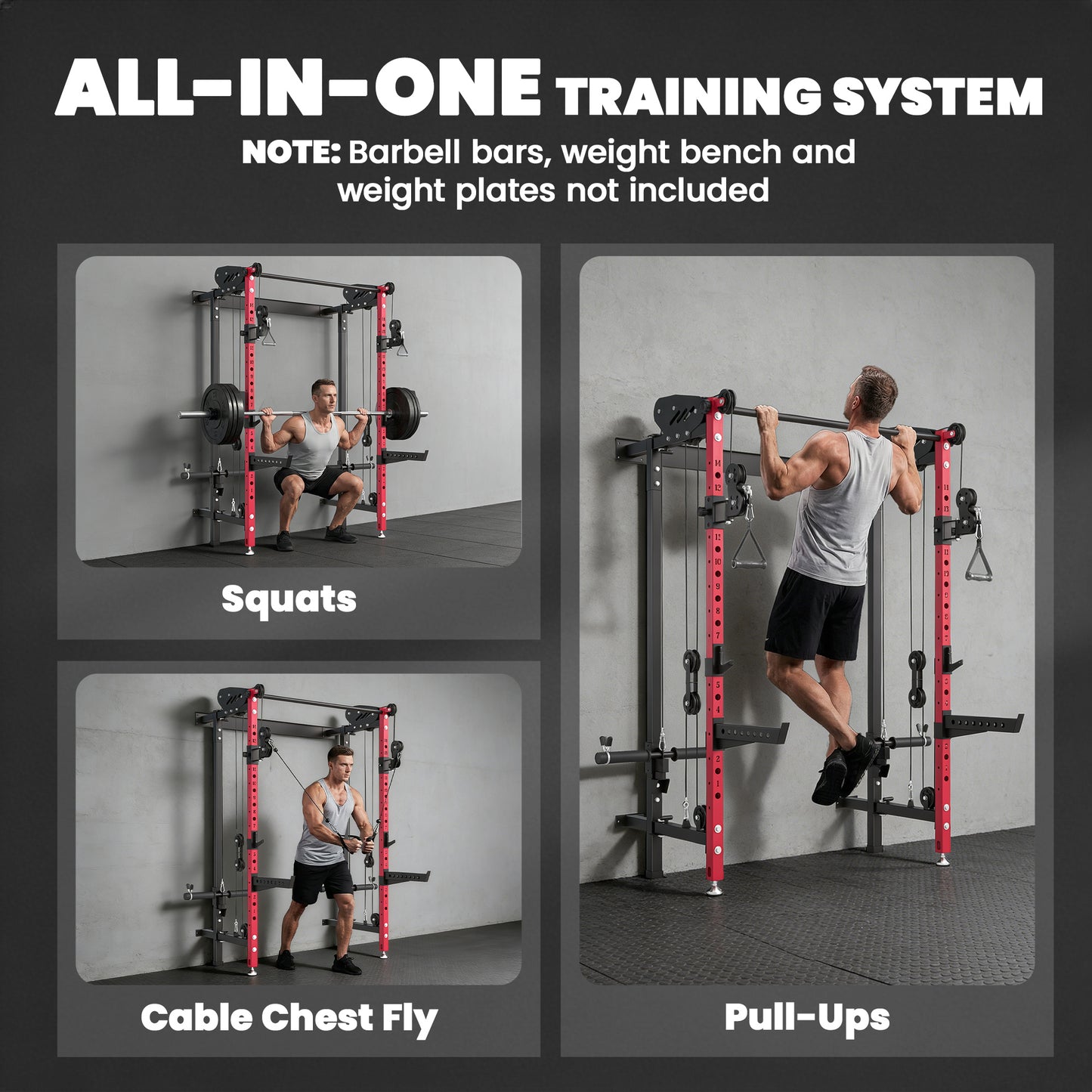 Soozier Foldable Power Cage, Space-Saving Power Rack with Pull-Up Bar, Cable Pulley System, 1540 lbs Capacity