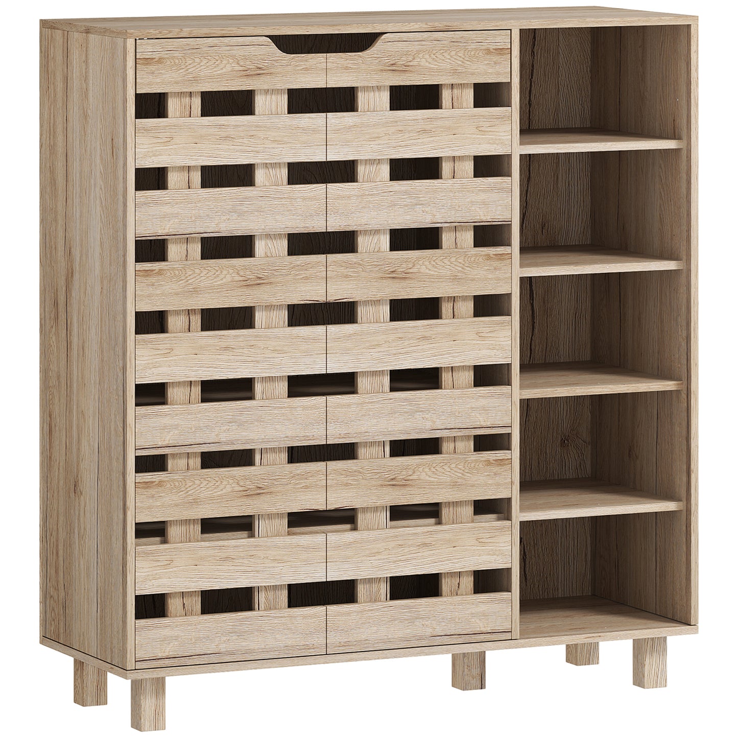 Shoe Cabinet, 21 Pair Shoe Storage Cabinet Organizer with 5-tier Double Door Cabinet and 5-tier Open Shelves, Beige