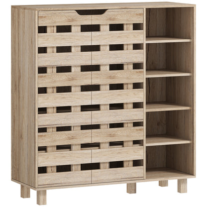Shoe Cabinet, 21 Pair Shoe Storage Cabinet Organizer with 5-tier Double Door Cabinet and 5-tier Open Shelves, Beige