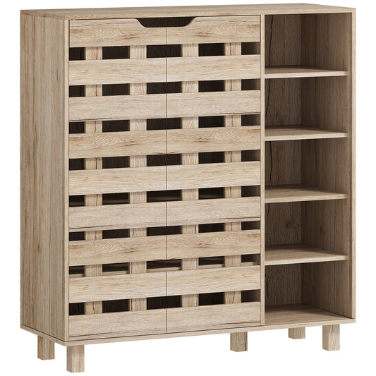 Shoe Cabinet, 21 Pair Shoe Storage Cabinet Organizer with 5-tier Double Door Cabinet and 5-tier Open Shelves, Beige