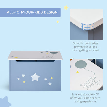 Qaba Kids Toy Storage Box, Organizer Chest with Gas Stay Bar Seating Bench, Blue