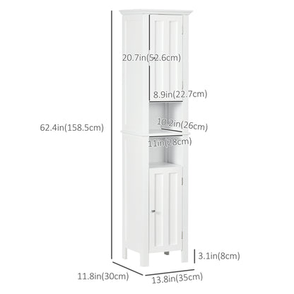 Bathroom Cabinet, Freestanding Linen Cabinet with Open Shelves, 13.8" x 11.8" x 62.4", White