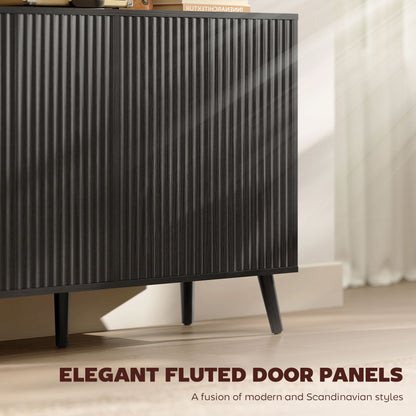 Buffet Cabinet with Storage, Modern Fluted Sideboard with Adjustable Shelves for Dining Room Living Room, Black