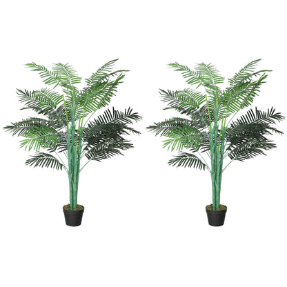5FT Artificial Palm Tree Set of 2, Fake Tropical Tree with Lifelike Leaves, Faux Plant in Pot for Indoor Decoration, Gre